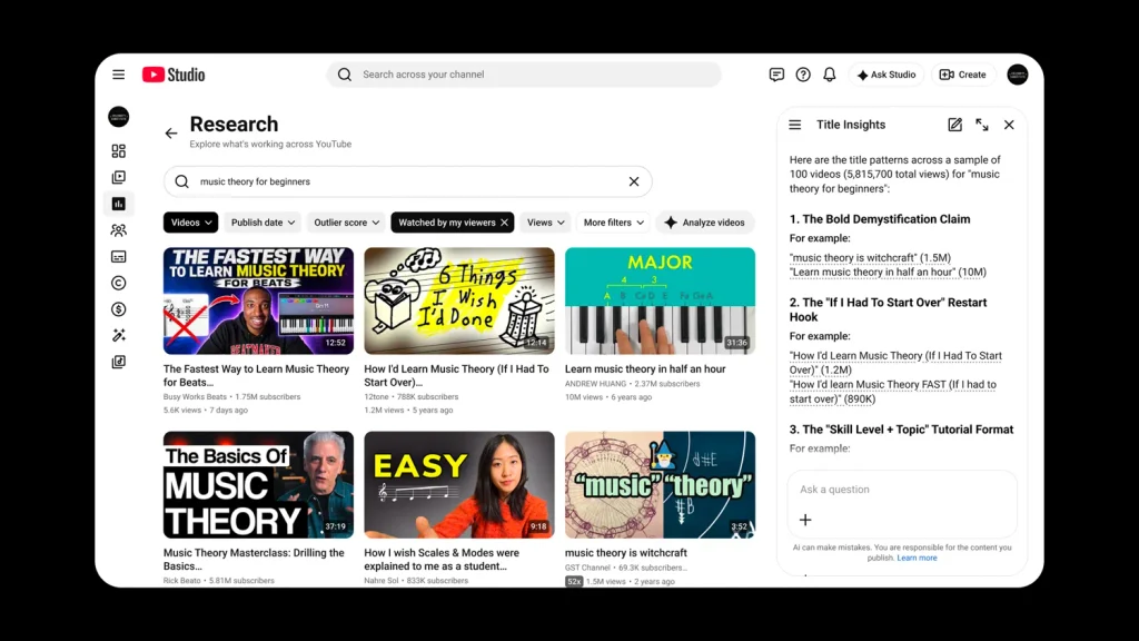 Creation YT Studio Bundle Insights Research UX Flow 2